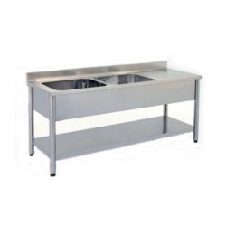 1800x700x880 mm - 2 Cuves de 500x500x300 mm - Plonge sur pieds avec étagère basse + 1 égouttoir à droitedisponible à la Maison Pollet de Toulouse