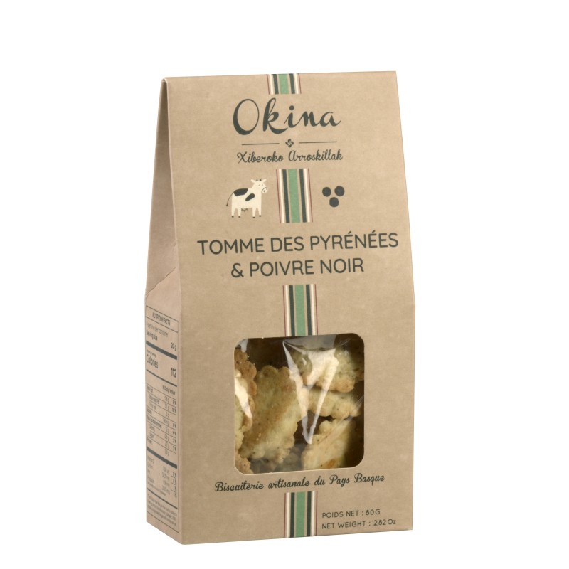 Biscuit Fromage Tomme des Pyrénées & Poivre noir - 80 g (Okina)