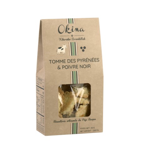 Biscuit Fromage Tomme des Pyrénées & Poivre noir - 80 g (Okina)