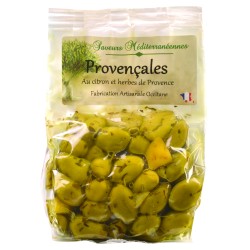 Olives vertes cassées Provençales : citron, herbes de Provence - 175 g  (Saveurs Méditerranéennes)