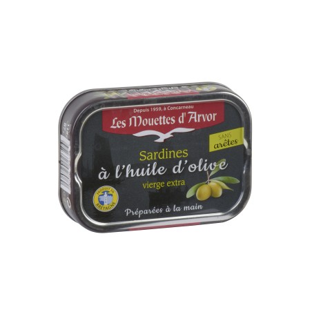 Sardines à l'huile d'olive vierge sans arrêtes 1/6 - 115 g (Mouettes d'Arvor)disponible à la Maison Pollet de Toulouse