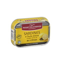 Sardines à l'huile d'olive vierge, citron 1/6 - 115 g (Mouettes d'Arvor)disponible à la Maison Pollet de Toulouse