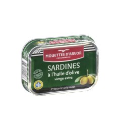 Sardines huile d'olive vierge 1/6 - 115 g (Mouettes d'Arvor)disponible à la Maison Pollet de Toulouse