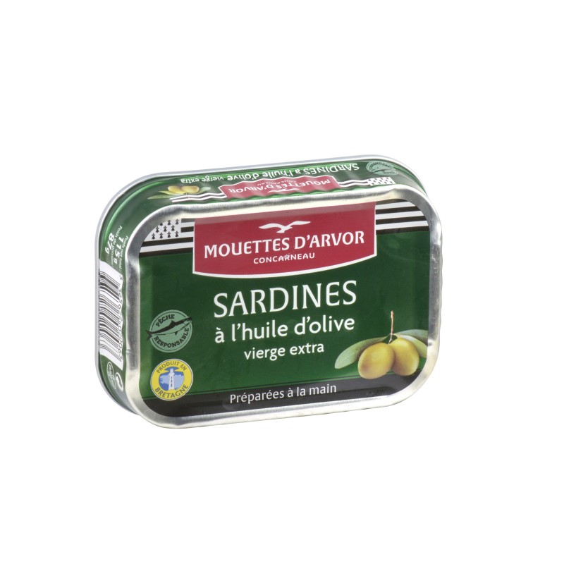 Sardines huile d'olive vierge 1/6 - 115 g (Mouettes d'Arvor)disponible à la Maison Pollet de Toulouse