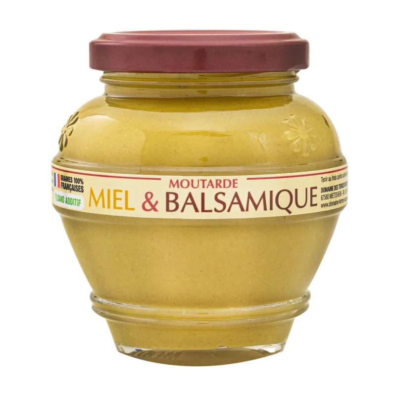 Moutarde au Miel & Vinaigre Balsamique sans additif - 200 g (Terres Rouges)