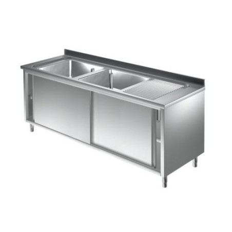 2100x700x880 mm - 2 Cuves de 700x500x375 mm - Plonge sur meuble + 1 égouttoir à gauchedisponible à la Maison Pollet de Toulouse