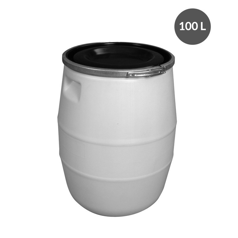 Fût 100 L PEHD Blanc avec couvercle noir - Ø 492x660 mm (Gilac)disponible à la Maison Pollet de Toulouse