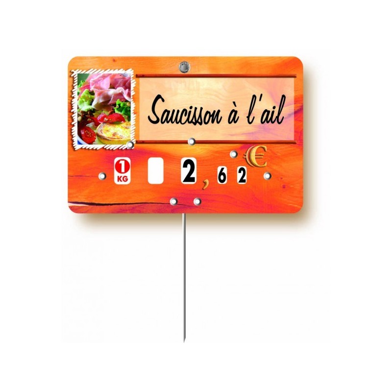 Etiquette : Paprika Charcuterie Traiteur à texte - 6x9 cm (avec roulettes & pique inox)disponible à la Maison Pollet de Toulouse