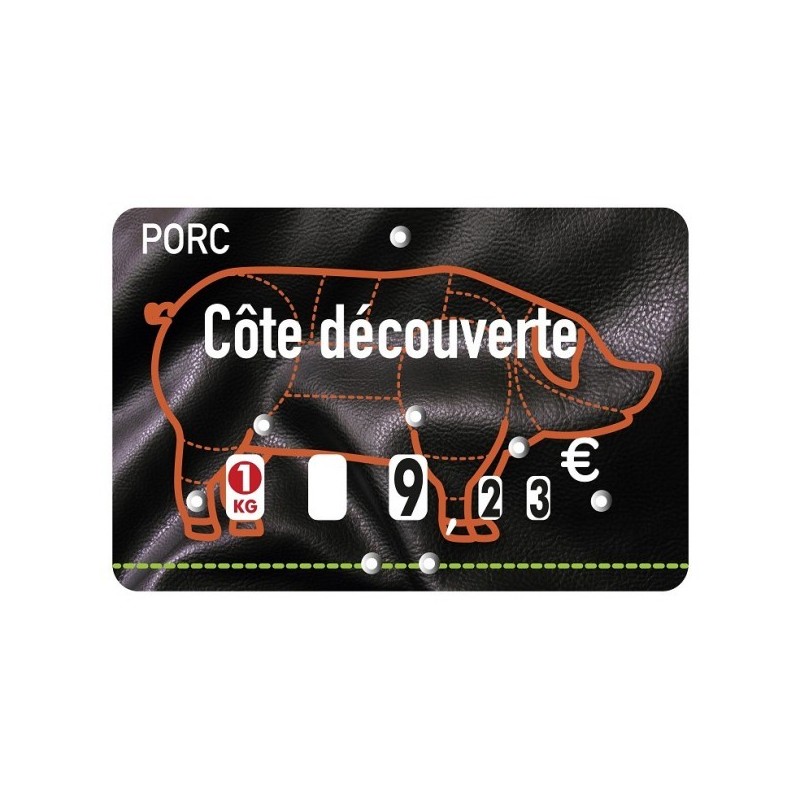 Etiquette : Presto Porc à texte - 8x12 cm (avec roulettes & pique inox)disponible à la Maison Pollet de Toulouse