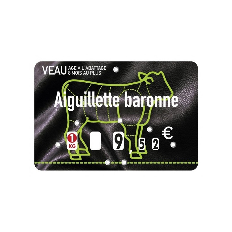 Etiquette : Presto Veau à texte - 8x12 cm (avec roulettes & pique inox)disponible à la Maison Pollet de Toulouse