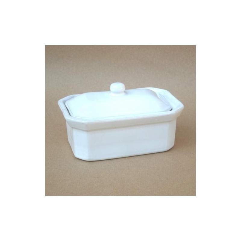 Plat grès Blanc 135x85x85 mm - Terrine foie gras - 0.2 L (Poterie Renault)disponible à la Maison Pollet de Toulouse