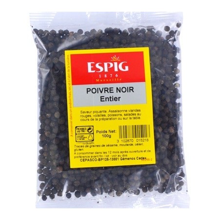 Poivre noir grain - 100 g (Espig)disponible à la Maison Pollet de Toulouse