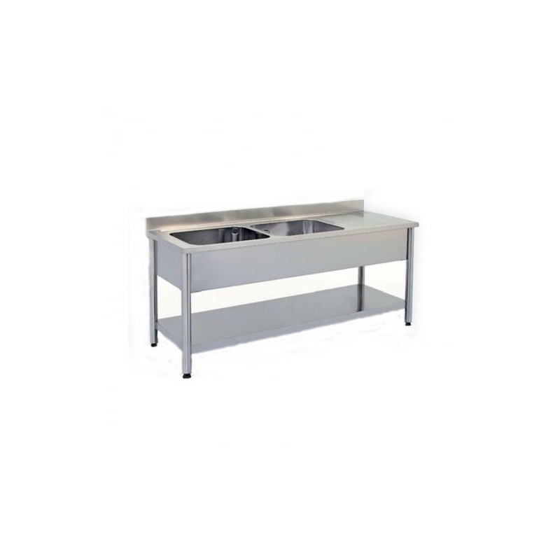 1600x700x880 mm - 2 Cuves de 500x500x300 mm - Plonge sur pieds avec étagère basse + 1 égouttoir à droitedisponible à la Maison Pollet de Toulouse