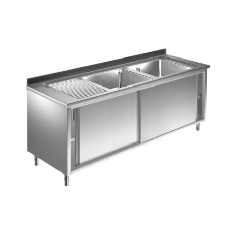 1800x700x880 mm - 2 Cuves de 500x500x300 mm - Plonge sur meuble + 1 égouttoir à droitedisponible à la Maison Pollet de Toulouse