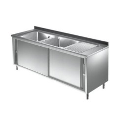 2000x700x880 mm - 2 Cuves de 600x500x300 mm - Plonge sur meuble + 1 égouttoir à gauchedisponible à la Maison Pollet de Toulouse