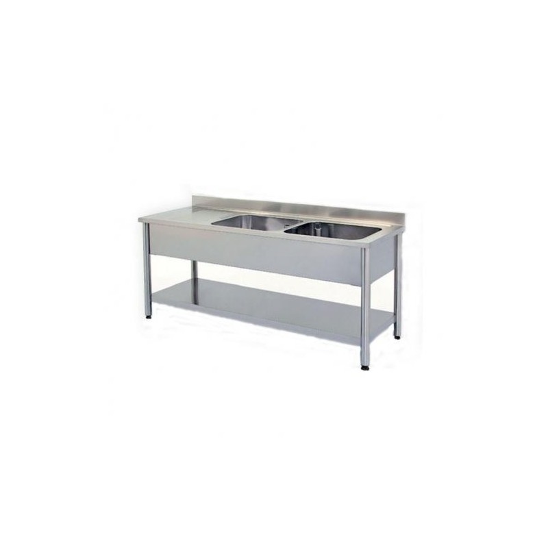 2000x700x880 mm - 2 Cuves de 600x500x300 mm - Plonge sur pieds avec étagère basse + 1 égouttoir à gauchedisponible à la Maison Pollet de Toulouse