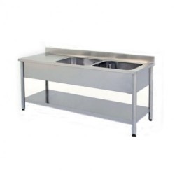 2100x700x880 mm - 2 Cuves de 700x500x375 mm - Plonge sur pieds avec étagère basse + 1 égouttoir à gauchedisponible à la Maison Pollet de Toulouse