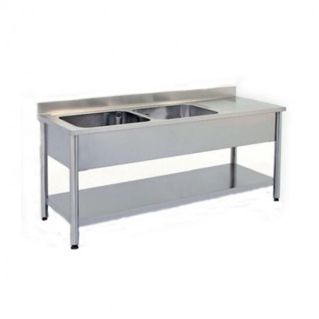 2100x700x880 mm - 2 Cuves de 700x500x375 mm - Plonge sur pieds avec étagère basse + 1 égouttoir à droitedisponible à la Maison Pollet de Toulouse