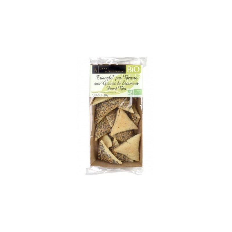 Triangles aux graines de Sésame et Pavot Bio pur beurre - 60 g (Jean d'Audignac)disponible à la Maison Pollet de Toulouse