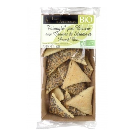 Triangles aux graines de Sésame et Pavot Bio pur beurre - 60 g (Jean d'Audignac)disponible à la Maison Pollet de Toulouse