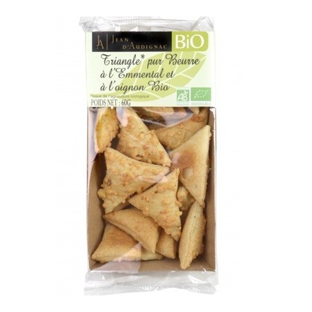 Triangles à l'emmental et à l'oignon Bio pur beurre - 60 g (Jean d'Audignac)disponible à la Maison Pollet de Toulouse