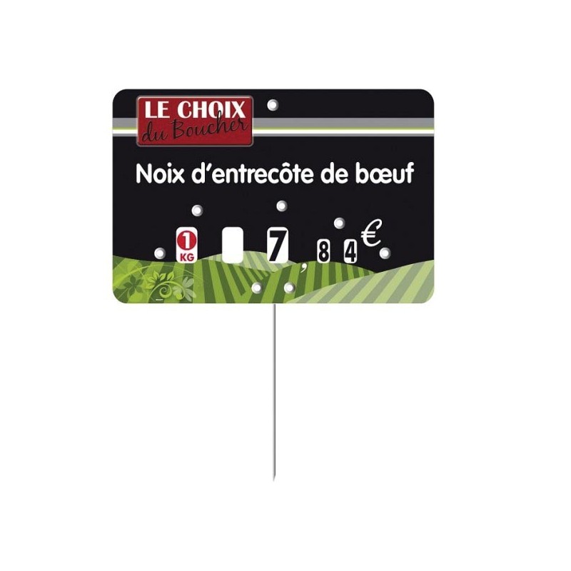 Etiquette : Le Choix du Boucher à texte - 8x12 cm (avec roulettes & pique inox)disponible à la Maison Pollet de Toulouse