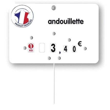 Etiquette : Produit français à texte - 8x12 cm (avec roulettes & pique inox)disponible à la Maison Pollet de Toulouse