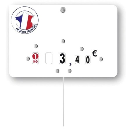 Etiquette : Produit français neutre - 8x12 cm (avec roulettes & pique inox)disponible à la Maison Pollet de Toulouse