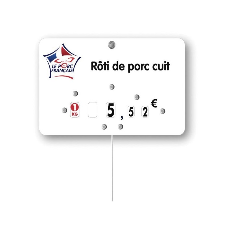 Etiquette : Le Porc français à texte - 8x12 cm (avec roulettes & pique inox)disponible à la Maison Pollet de Toulouse