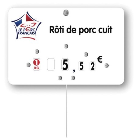 Etiquette : Le Porc français à texte - 8x12 cm (avec roulettes & pique inox)disponible à la Maison Pollet de Toulouse