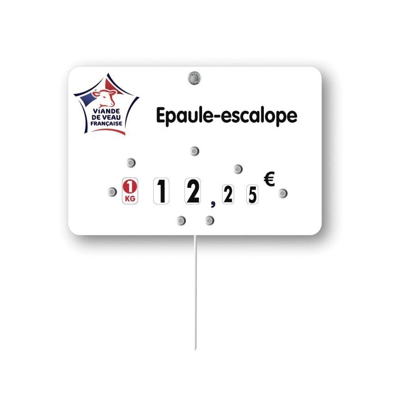 Etiquette : Viande de Veau française à texte - 8x12 cm (avec roulettes & pique inox)disponible à la Maison Pollet de Toulouse