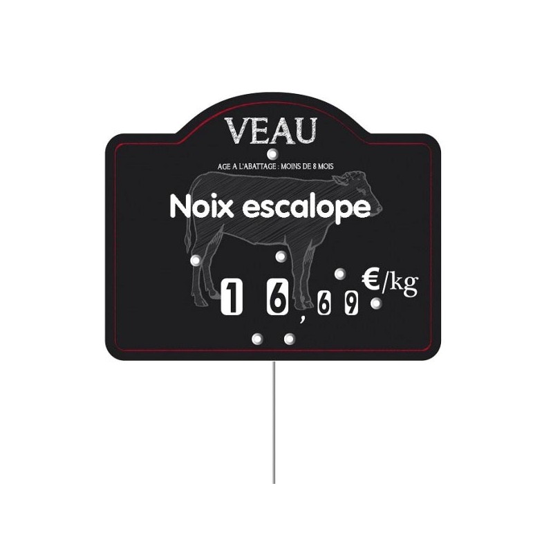 Etiquette : Maestro Veau à texte - 9x12 cm (avec roulettes & pique inox)disponible à la Maison Pollet de Toulouse
