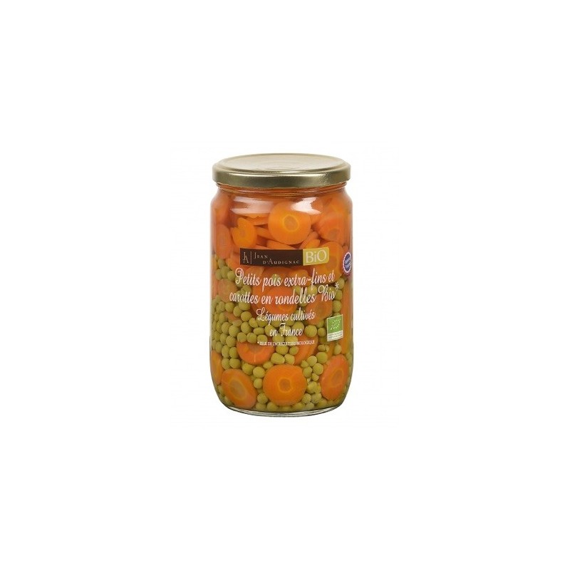 Petits Pois extra-fins et Carottes en rondelle BIO - 72 cl (Jean d'Audignac) Légumes cultivés en Francedisponible à la Maison Pollet de Toulouse