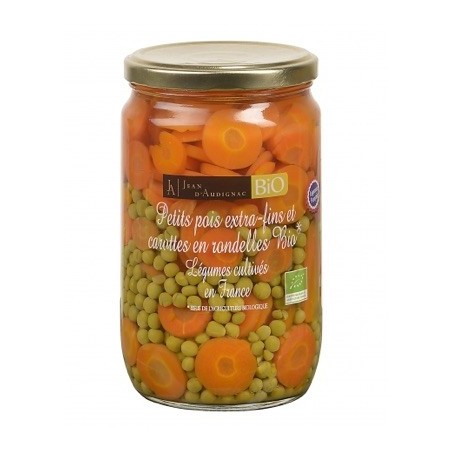 Petits Pois extra-fins et Carottes en rondelle BIO - 72 cl (Jean d'Audignac) Légumes cultivés en Francedisponible à la Maison Pollet de Toulouse