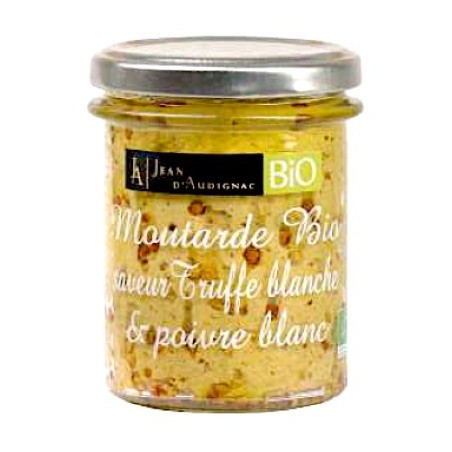 Moutarde Bio saveur Truffe blanche et poivre blanc - 175 g (Jean d'Audignac)disponible à la Maison Pollet de Toulouse