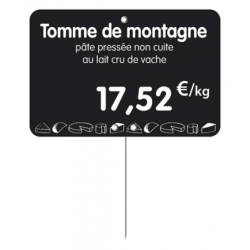 Etiquette : Noire à texte et prix décor Fromage - 7x10 cm (pique inox)disponible à la Maison Pollet de Toulouse