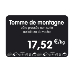 Etiquette : Noire à texte et prix décor Fromage - 6x8 cmdisponible à la Maison Pollet de Toulouse