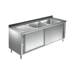 2100x700x880 mm - 2 Cuves de 700x500x375 mm - Plonge sur meuble + 1 égouttoir à droitedisponible à la Maison Pollet de Toulouse